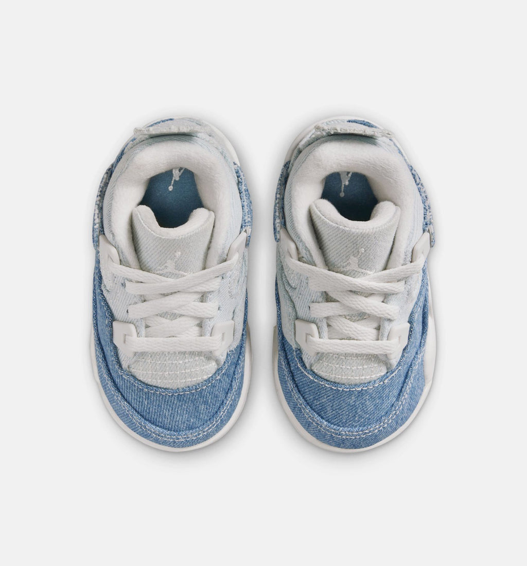 Air Jordan 4 Retro Worn Blue Infant/Toddler Lifestyle Shoe - Sail/Worn Blue/Metallic Gold