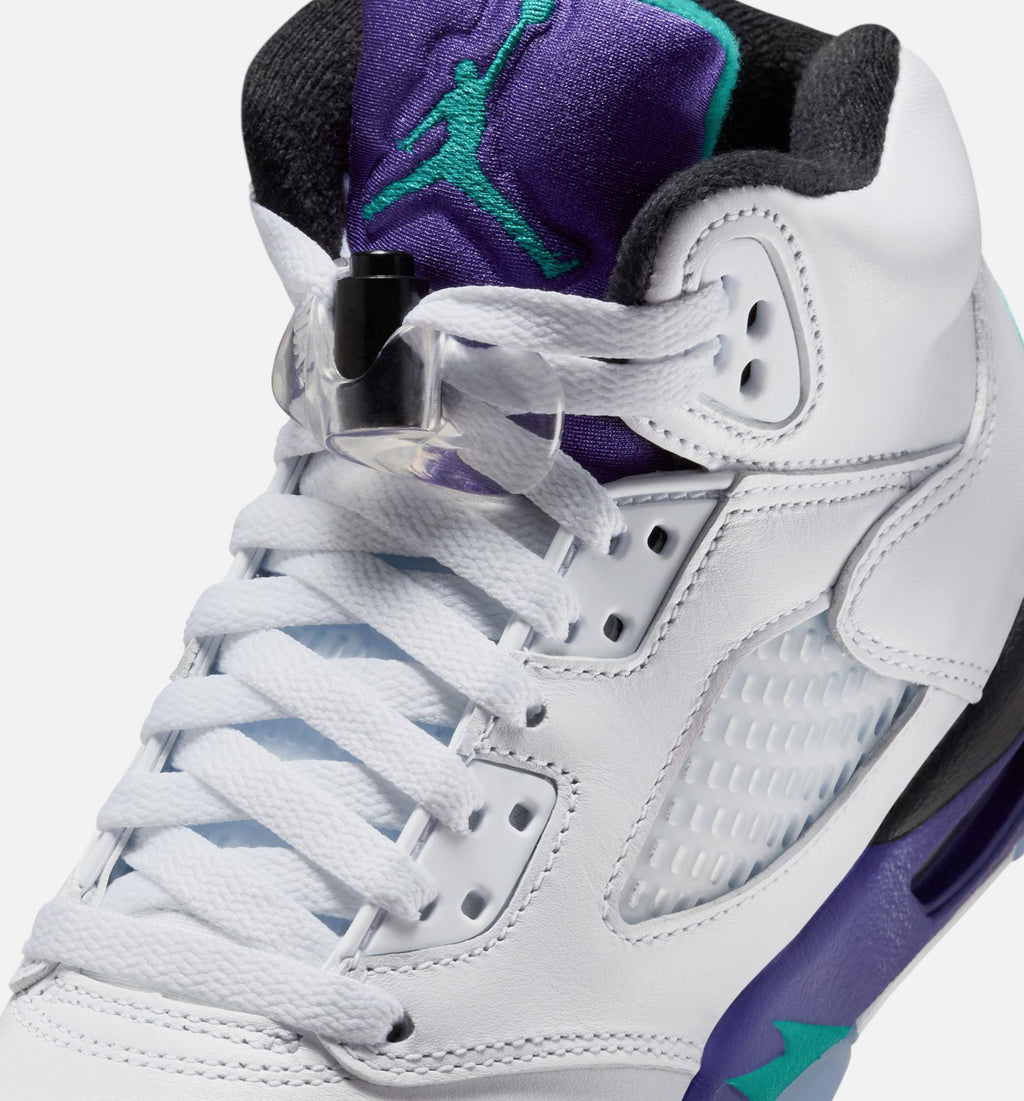Air Jordan 5 Retro Grape Grade School Lifestyle Shoe - White/New Emerald/Grape Ice/Black