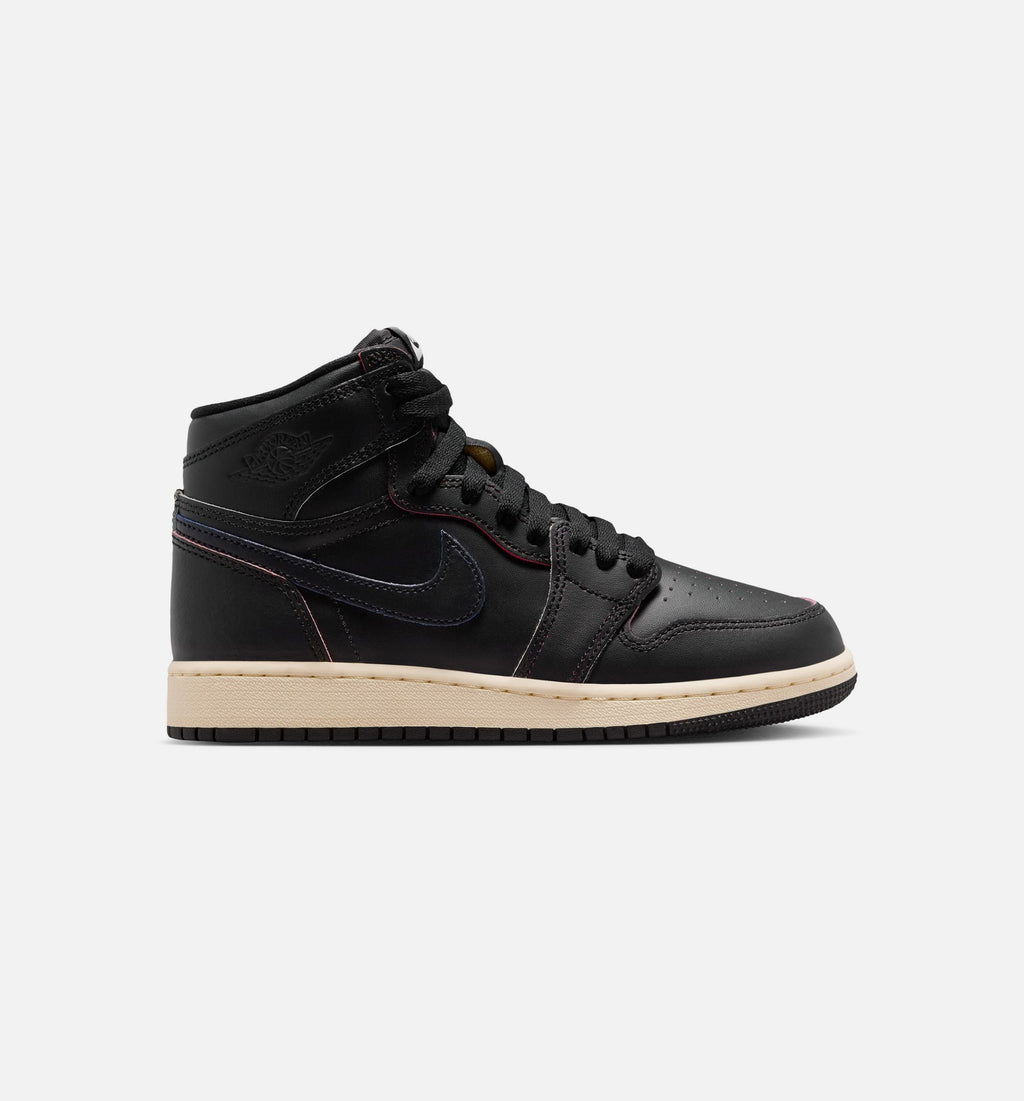 Air Jordan 1 Retro High OG Black and Muslin Grade School Lifestyle Shoe - Black/Black/Muslin