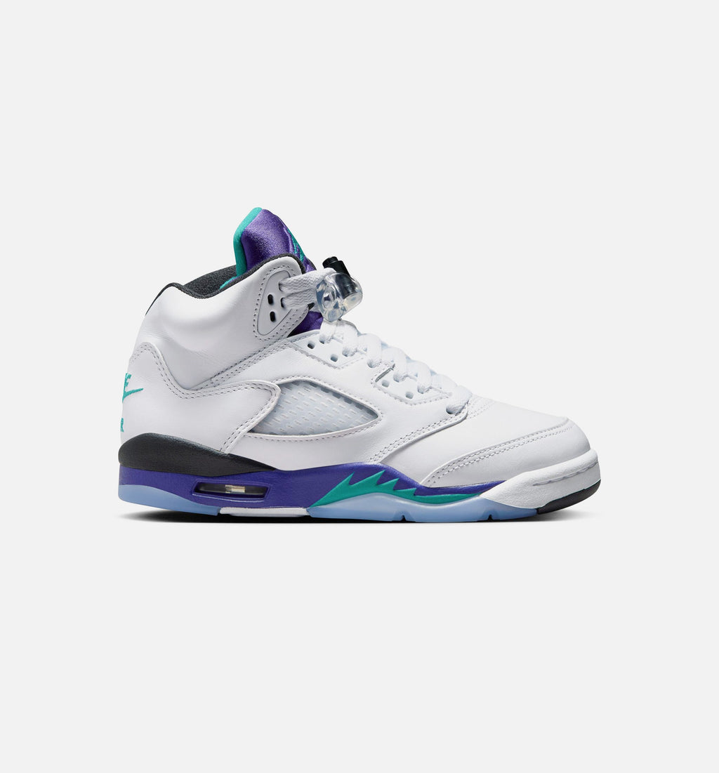 Air Jordan 5 Retro Grape Grade School Lifestyle Shoe - White/New Emerald/Grape Ice/Black