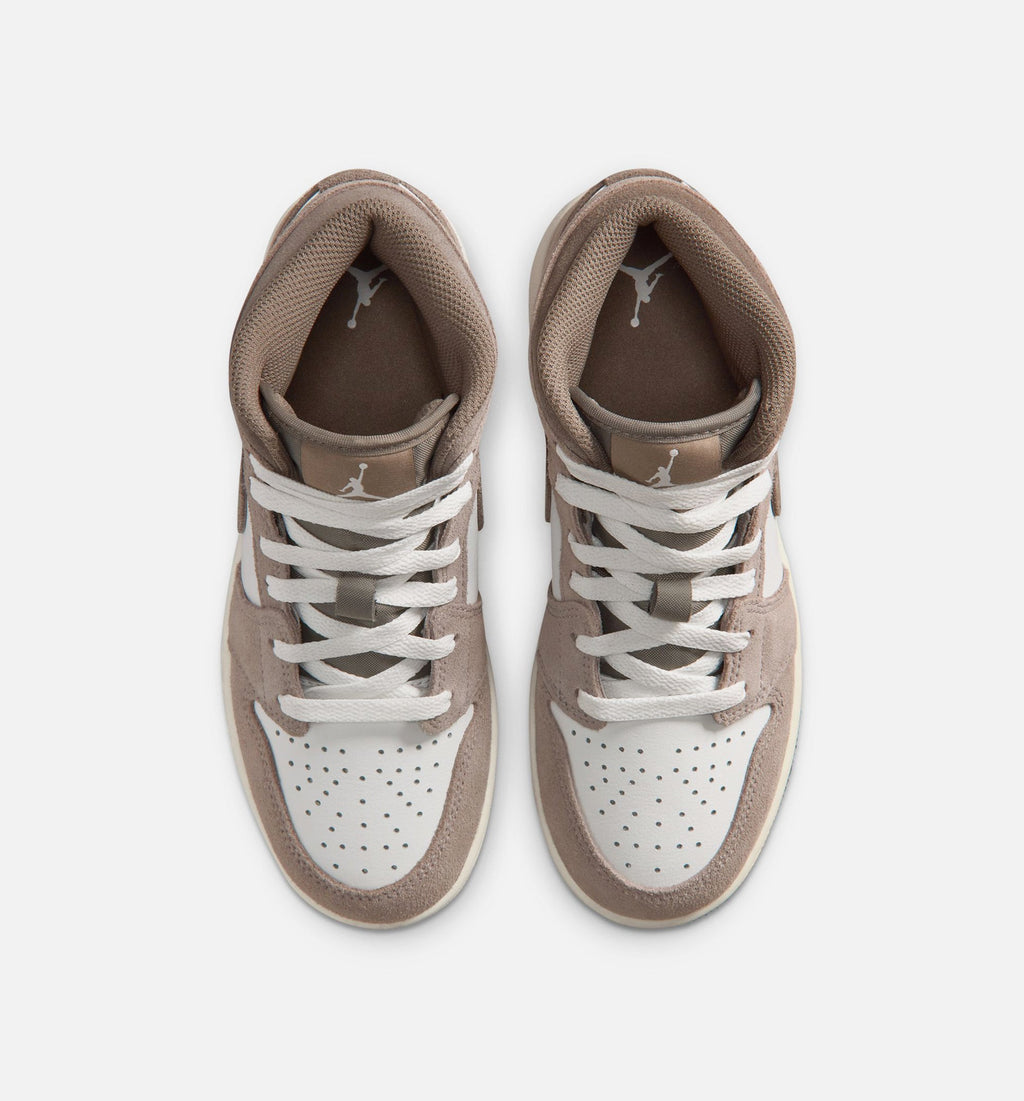 Air Jordan 1 Mid Grade School Lifestyle Shoe - Enigma Stone/Olive Grey/Summit White