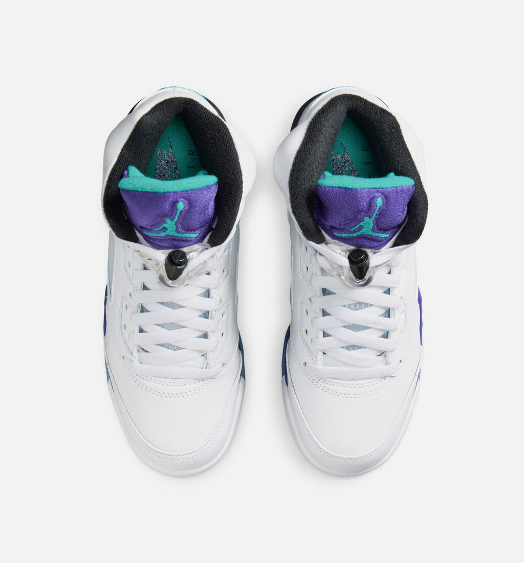 Air Jordan 5 Retro Grape Grade School Lifestyle Shoe - White/New Emerald/Grape Ice/Black