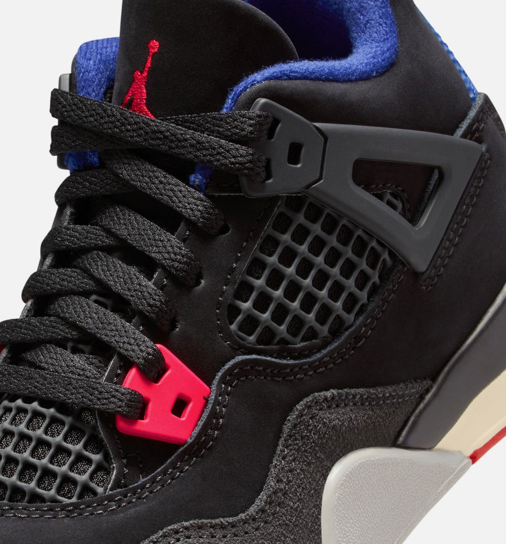 Air Jordan 4 Retro Rare Air Preschool Lifestyle Shoe - Black/Fire Red/Deep Royal Blue