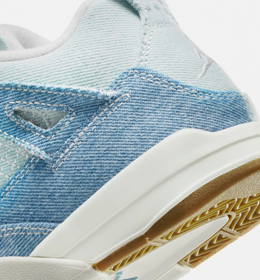 Air Jordan 4 Retro Worn Blue Preschool Lifestyle Shoe - Sail/Worn Blue/Metallic Gold