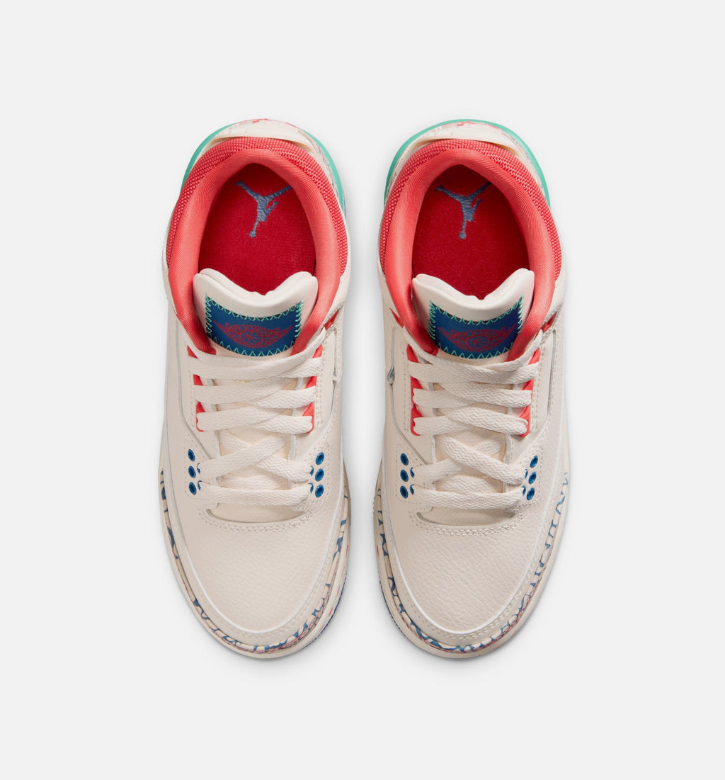 Air Jordan 3 Retro Play Your Way Grade School Lifestyle Shoe - Chalk/Track Red/True Blue/Kinetic Green